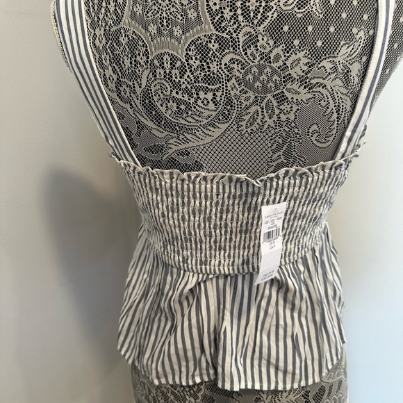 NWT AE Tie-Front Babydoll Blouse Blue/White Stripe. Sweetheart Neck Sleeveless S - Picture 3 of 16